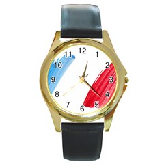 Tricolor Banner France Round Gold Metal Watch