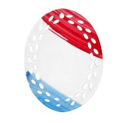 Tricolor Banner Watercolor Painting, Red Blue White Oval Filigree Ornament (2-side) 