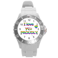 I Love You Proudly 2 Round Plastic Sport Watch (l)