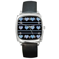 Blue Harts Pattern Square Metal Watch