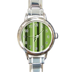 Greenery Stripes Pattern 8000 Vertical Stripe Shades Of Spring Green Color Round Italian Charm Watch