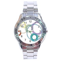 Rainbow Color Circles, Watercolor - Aquarel Painting Stainless Steel Analogue Watch