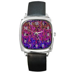 Purple Corals Square Metal Watch by Valentinaart