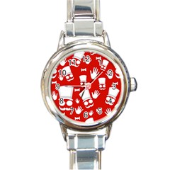 Gentlemen - Red And White Pattern Round Italian Charm Watch by Valentinaart