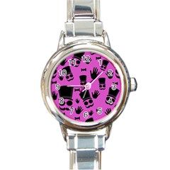 Gentleman - Magenta Pattern Round Italian Charm Watch by Valentinaart