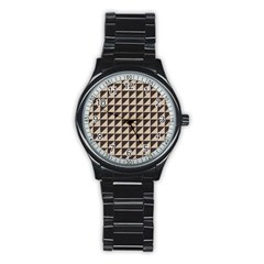 Brown Triangles Background Pattern  Stainless Steel Round Watch