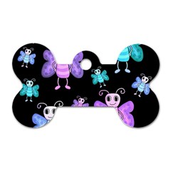 Blue And Purple Butterflies Dog Tag Bone (two Sides) by Valentinaart