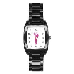 Selfie Girl Graphic Stainless Steel Barrel Watch