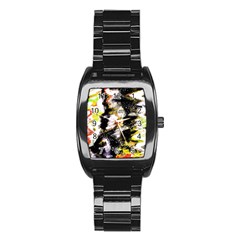 Canvas Acrylic Digital Design Art Stainless Steel Barrel Watch