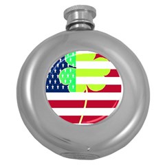 Usa Ireland American Flag Shamrock Irish Funny St Patrick Country Flag  Round Hip Flask (5 Oz) by yoursparklingshop