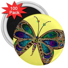 Butterfly Mosaic Yellow Colorful 3  Magnets (100 Pack) by Amaryn4rt