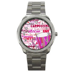 Coffee Cup Lettering Coffee Cup Sport Metal Watch by Amaryn4rt