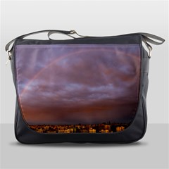 Rain Rainbow Pink Clouds Messenger Bags by Amaryn4rt