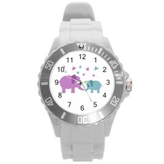 Elephant Love Round Plastic Sport Watch (l) by Valentinaart