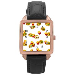 Hamburgers And French Fries  Rose Gold Leather Watch  by Valentinaart