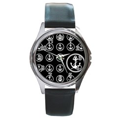 Anchor Pattern Round Metal Watch