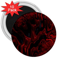 Fractal Red Black Glossy Pattern Decorative 3  Magnets (10 Pack) 