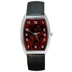 Fractal Red Black Glossy Pattern Decorative Barrel Style Metal Watch