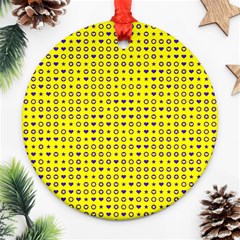 Heart Circle Star Seamless Pattern Ornament (round)