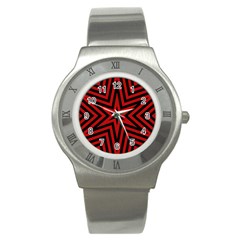 Star Red Kaleidoscope Pattern Stainless Steel Watch