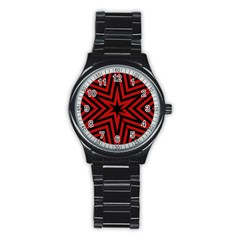 Star Red Kaleidoscope Pattern Stainless Steel Round Watch