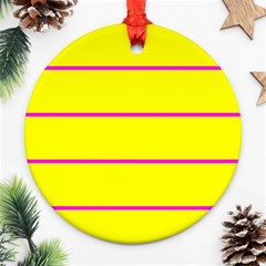 Background Image Horizontal Lines And Stripes Seamless Tileable Magenta Yellow Ornament (round) by Amaryn4rt