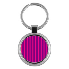 Deep Pink And Black Vertical Lines Key Chains (round) 