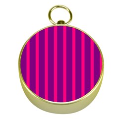 Deep Pink And Black Vertical Lines Gold Compasses by Amaryn4rt