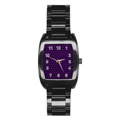 Dark Purple Metal Mesh With Round Holes Texture Stainless Steel Barrel Watch