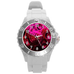 Abstract Bubble Background Round Plastic Sport Watch (l)