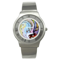 Abstract Currency Background Stainless Steel Watch