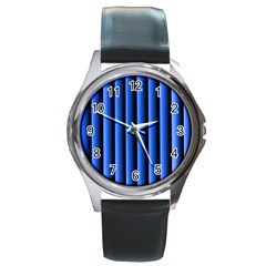 Blue Lines Background Round Metal Watch