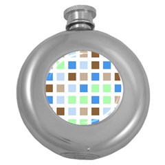 Colorful Green Background Tile Pattern Round Hip Flask (5 Oz)