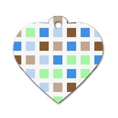 Colorful Green Background Tile Pattern Dog Tag Heart (two Sides)