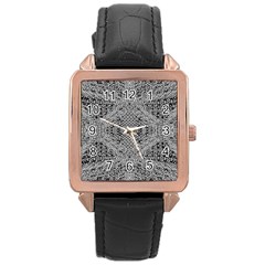 Gray Psychedelic Background Rose Gold Leather Watch 