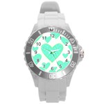 Green Heart Pattern Round Plastic Sport Watch (L) Front