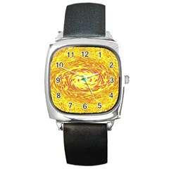 Yellow Seamless Psychedelic Pattern Square Metal Watch