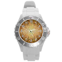 Yellow And Black Stained Glass Effect Round Plastic Sport Watch (l)