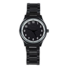 Black Pattern Sand Surface Texture Stainless Steel Round Watch