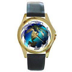 Migration Of The Peoples Escape Round Gold Metal Watch by Amaryn4rt