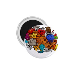 Graffiti Characters Flat Color Concept Cartoon Animals Fruit Abstract Around Brick Wall Vector Illus 1 75  Magnets