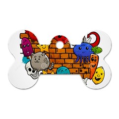 Graffiti Characters Flat Color Concept Cartoon Animals Fruit Abstract Around Brick Wall Vector Illus Dog Tag Bone (one Side) by Foxymomma