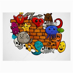 Graffiti Characters Flat Color Concept Cartoon Animals Fruit Abstract Around Brick Wall Vector Illus Large Glasses Cloth by Foxymomma