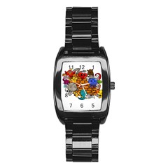 Graffiti Characters Flat Color Concept Cartoon Animals Fruit Abstract Around Brick Wall Vector Illus Stainless Steel Barrel Watch by Foxymomma