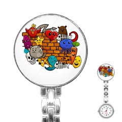 Graffiti Characters Flat Color Concept Cartoon Animals Fruit Abstract Around Brick Wall Vector Illus Stainless Steel Nurses Watch by Foxymomma