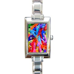 Clothespins Colorful Laundry Jam Pattern Rectangle Italian Charm Watch by Nexatart