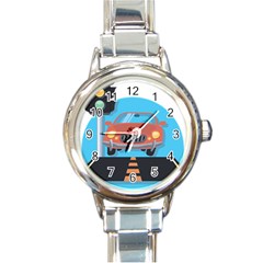 Semaphore Car Road City Traffic Round Italian Charm Watch by Nexatart