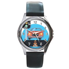 Semaphore Car Road City Traffic Round Metal Watch by Nexatart