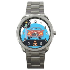 Semaphore Car Road City Traffic Sport Metal Watch by Nexatart