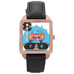 Semaphore Car Road City Traffic Rose Gold Leather Watch  by Nexatart